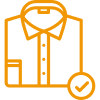 Icon of an orange dress shirt with a checkmark.