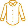 Orange line art of a long-sleeved button-up shirt with a collar.