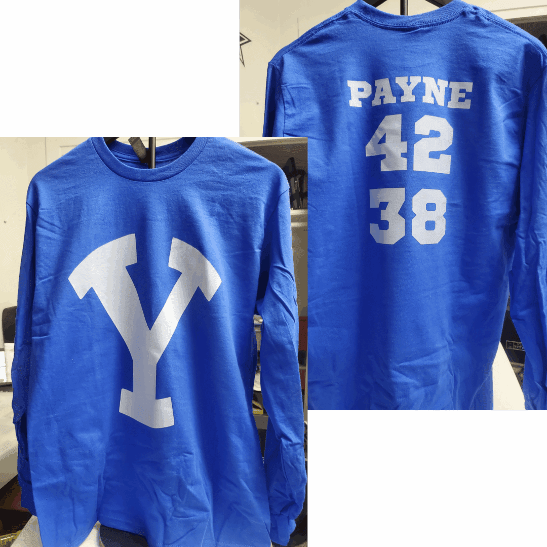 Blue sports jersey with large 'Y' and 'PAYNE 42 38' on the back.